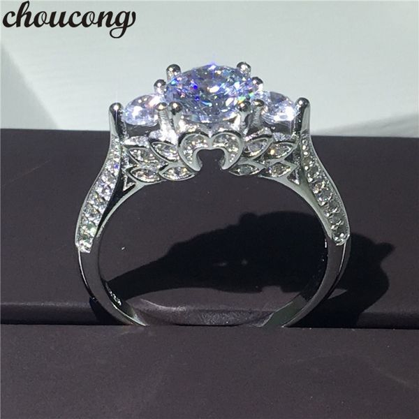 

choucong luxury jewelry three-stone diamonique zircon 925 sterling silver engagement wedding band ring for women gift size 5-10, Slivery;golden