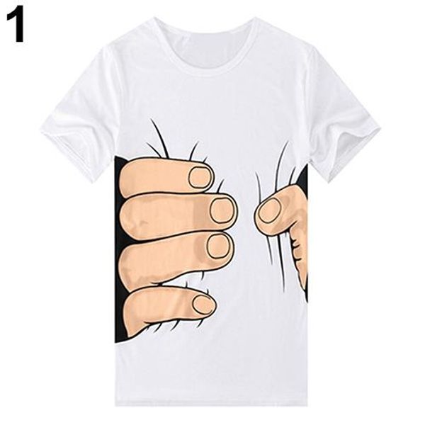 

creative 3d big hand bone print short sleeve t-shirt tee summer fashion top, White;black