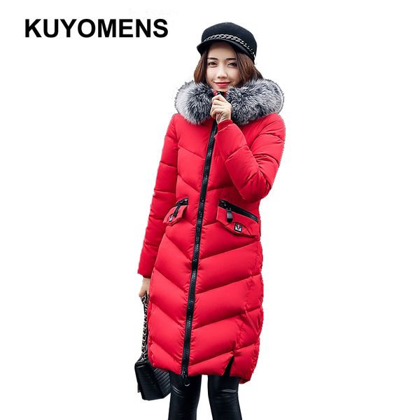

kuyomens] winter coat women wadded jacket outerwear female long print letter thickening parkas fashion slim cotton-padded coat, Black