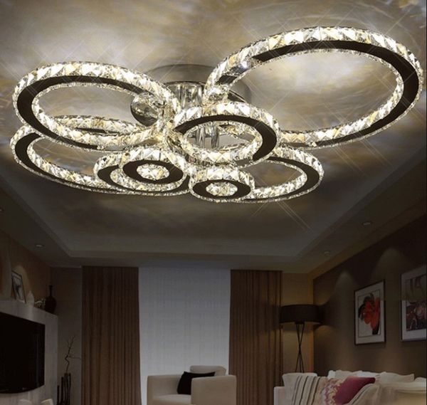 

modern led crystal chandelier light round circle flush mounted chandeliers lamp living room lustres for bedroom dining room llfa