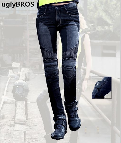UglyBROS JUKE UBP-01 Jeans Maglia nera da donna Stretto Top Matita Jeans Pantaloni da moto Pantaloni protettivi da moto