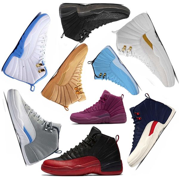 

gym red 12 12s basketball shoes bordeaux dark grey wool white flu game unc bulls taxi gamma french blue suede sneaker sports