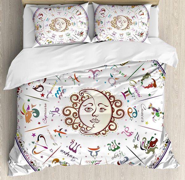 

duvet cover set, astrology map with descriptions forecast for person future birth natal earth theme, 4 piece bedding set