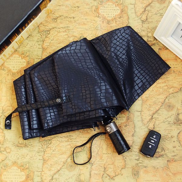 

imitation crocodile skin umbrella men rain women three folding windproof fully automatic gentle umbrellas