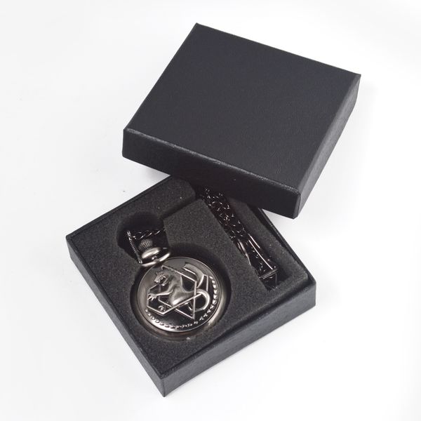 

wholesale 50pcs/lot mix 3colors quartz watches chain bronze anime alchemist alchemist pocket watches with gift box, Slivery;golden