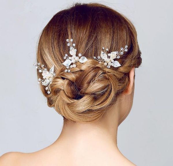 Korean Bridal Hair Pins Gold Wedding Hairpins Crystal Pearl Bridal