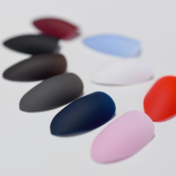 

many colors matte fake nail set black red pink frosted stiletto artificial nail eraser touch les faux ongles noir mat 24 count, Red;gold
