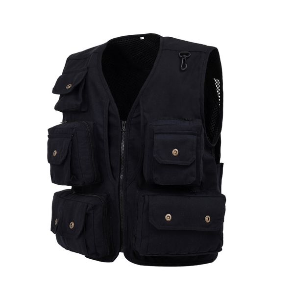 

2018 autumn style casual sleeveless vest men's pgraphy fisherman multi-pockets waistcoat tactical sleeveless jacket, Black;white