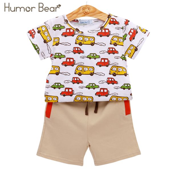 

humor bear summer new baby boys clothes set boys cartoon t shirt + pant 2 pcs set casual kids childrens clothes, White