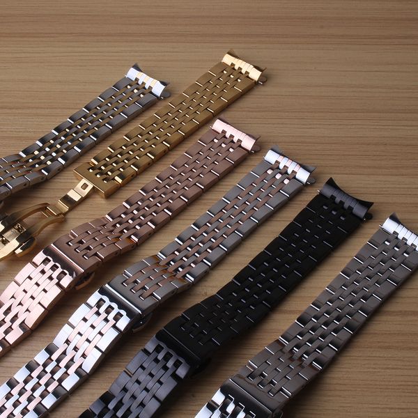 

silver and gold rosegold watchband fashion polished metal watch strap bracelets 18 19 20 21mm fit t041 men women, Black;brown