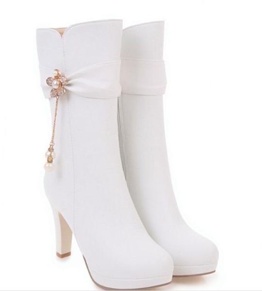 

send 2018 autumn winter high heel middle barrel boots fashion coarse heel waterproof table women martin boots, Black