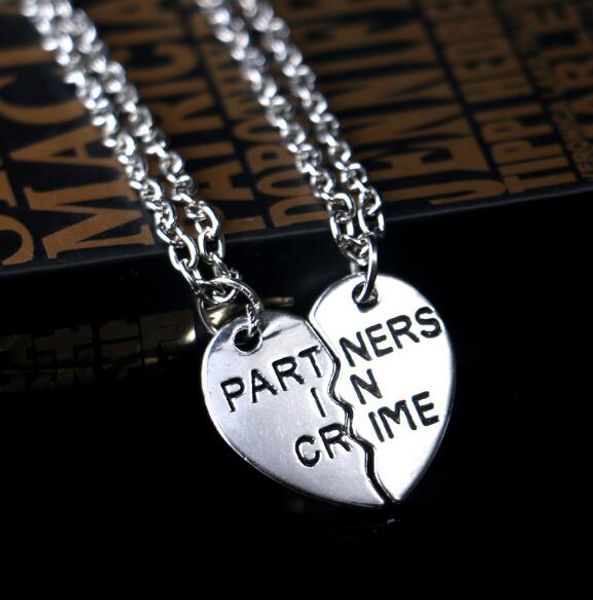 

dhl heart letter partners in crime necklace friendship gift sliver chain necklace for friend pendant necklaces, Silver