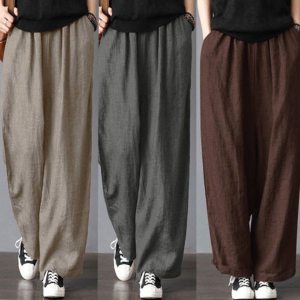 

new cotton linen wide leg pant men fashion casual loose wide leg pants harem trousers oversize vintage trousers plus size s-3xl, Black