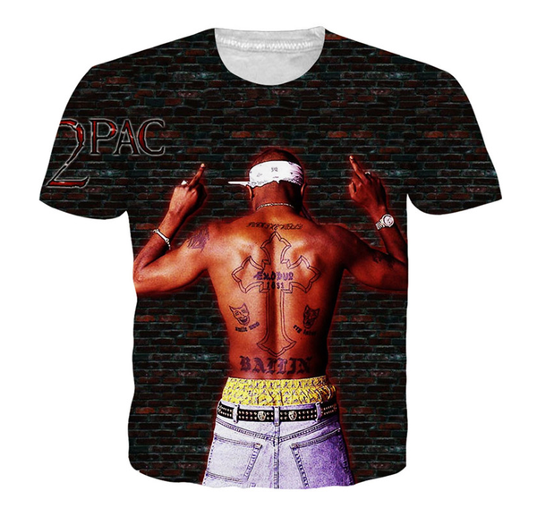 

wholesale-fashion mens/womens summer style gangsta rap tupac funny 3d print casual t-shirt dxr00118, White;black
