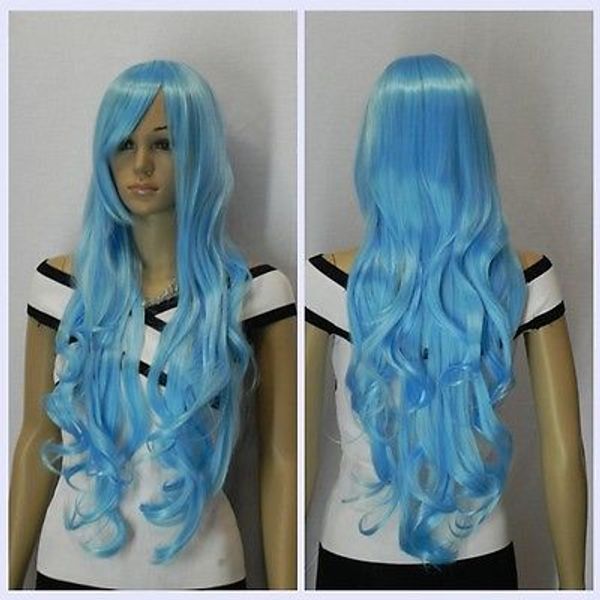 

light blue long curly hair girl wig, Black;brown