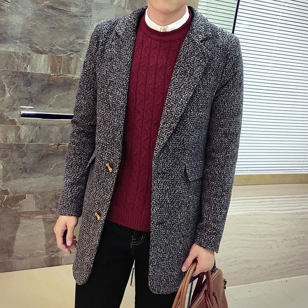 

xmy3dwx male winter is warm and upscale long woolen cloth coat/men pure color two buttons jackets/;men's trench coats m-5xl, Black