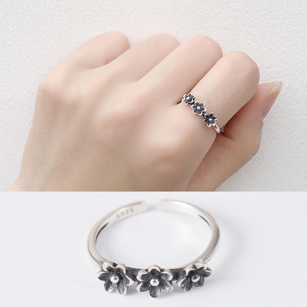 

do the old vintage three flower rings for women 100% real sterling silver opening finger ring bague fine party jewelry ymr112