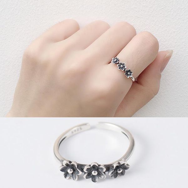 Do the Old Vintage Three Flower Rings For Women 100% Real Sterling Silver Opening Finger Ring Bague Fine Party Jewelry YMR112