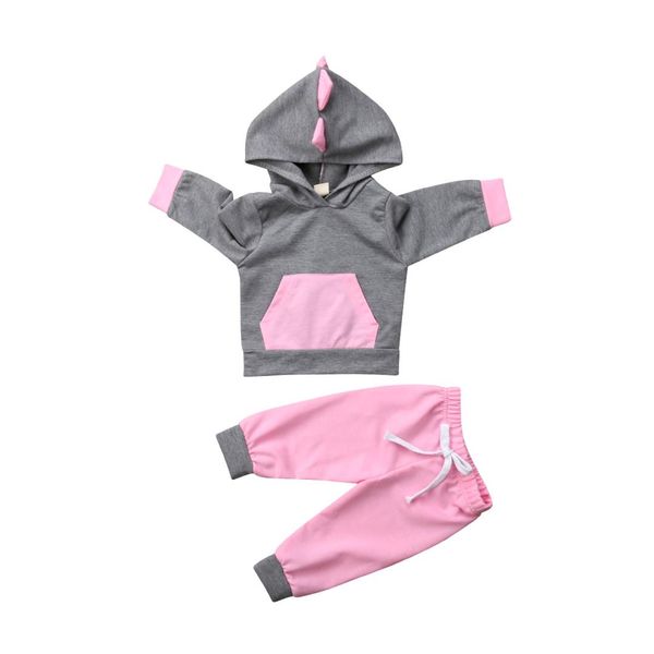 

fashion 2pcs newborn baby girls boys 3d dinosaur clothing set long sleeve hooded sweatshirt pants autumn outfits clothes, White
