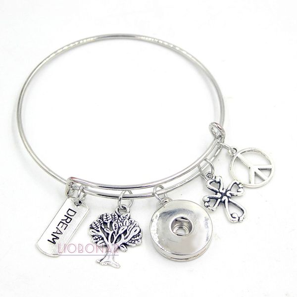 

wholesale fashion snap jewelry tree of life cross peace sign dream inspired wire adjustable expandable snap bangles bracelets jewelry, Golden;silver