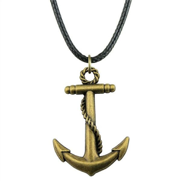 

wysiwyg 5 pieces leather chain necklaces pendants choker collar male necklace fashion anchor 44x30mm n6-a10789, Golden;silver