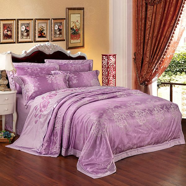 2018 Flowers Light Purple Duvet Cover Set Silk Cotton Blend
