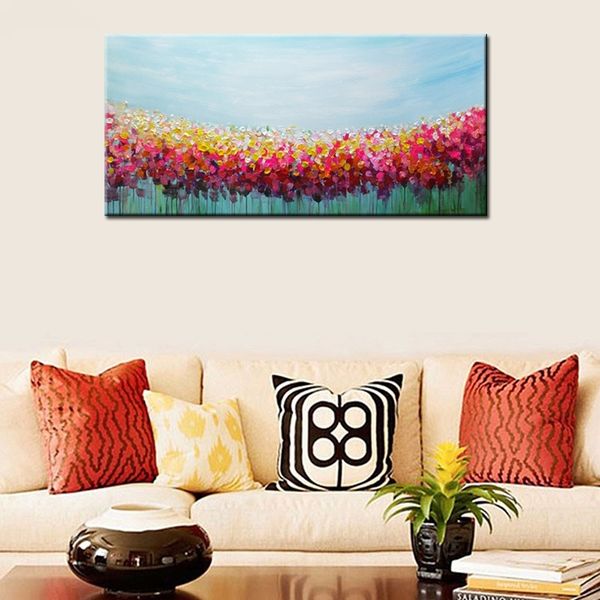 

100% handmade oil painting on canvas modern abstract picture colorful flowers under the blue sky for wedding room home decor