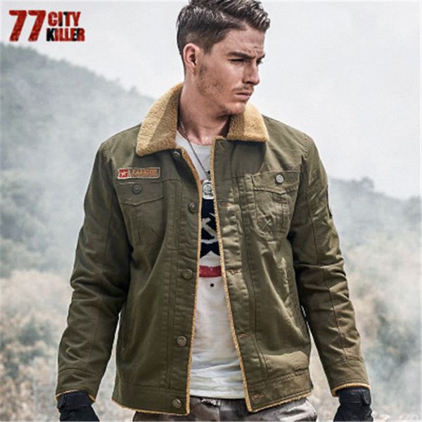 

77city killer new winter bomber jackets men army outerwear tactical jackets mens cotton thicken fur collar warm coats j1818, Black;brown