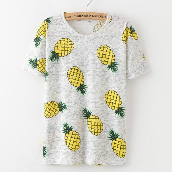 

style pineapple print tees short sleeve t-shirt women shirt summer cotton t-shirt women causal, White