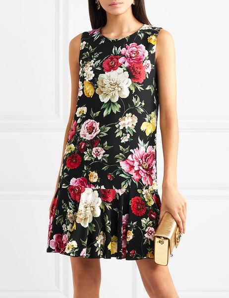 

floral flower print women mermaid dress sleeveless casual dresses 08k591, Black;gray