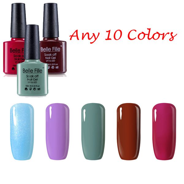 

belle fille any 10 colors uv gel polish belle fille 10ml plain colour gel nail polish bean red green black varnish by uv lamp, Red;pink