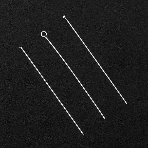 

wholesale 30-50mm 925 sterling silver eye head pins flat head pins t shape needles ball for jewelry making diy 10pcs, Blue;slivery
