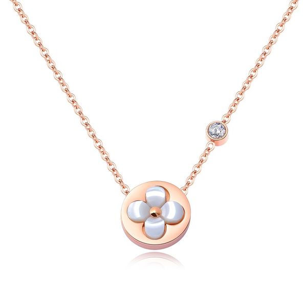 

rose gold color fashion lover's flower pendant necklace stainless steel link chain necklace jewelry gift for girl women 1413, Silver
