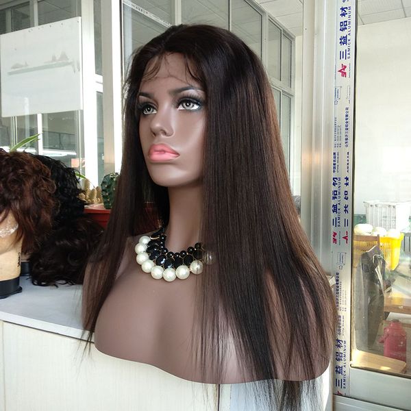 

18 inch silk straight #2 dark brown color brazilian hair full lace wig medium density lace front wig with baby hair, Black;brown