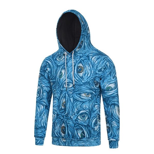 

spring and autumn men digital creative blue eyes 3d print hoodie, Black