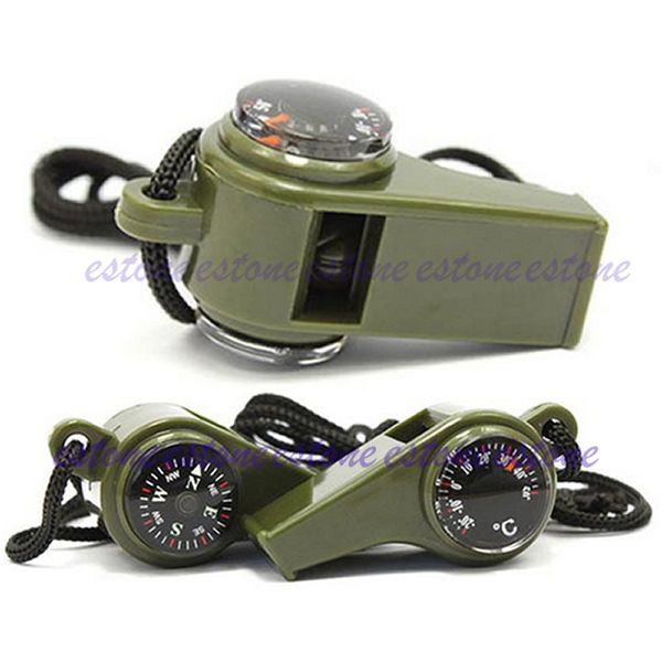 

5pcs/lot 3 in 1 green whistle compass thermometer hiking camping supply new