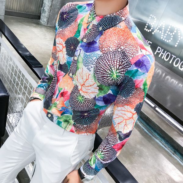 

2021 new casual tendy long full comfortable fit color printing slim man clothes sleeve shirts men fancy shirt streetwear designs anues, Black