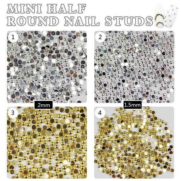

150pcs /lot mini metallic rivets 3d nail art decoration flat back half round studs, Silver;gold