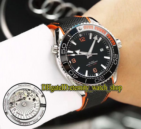 

high-quality planet ocean 215.32.44.21.01.001 ceramic bezel black date dial japan miyota automatic mens watch nylon rubber strap watches, Slivery;brown
