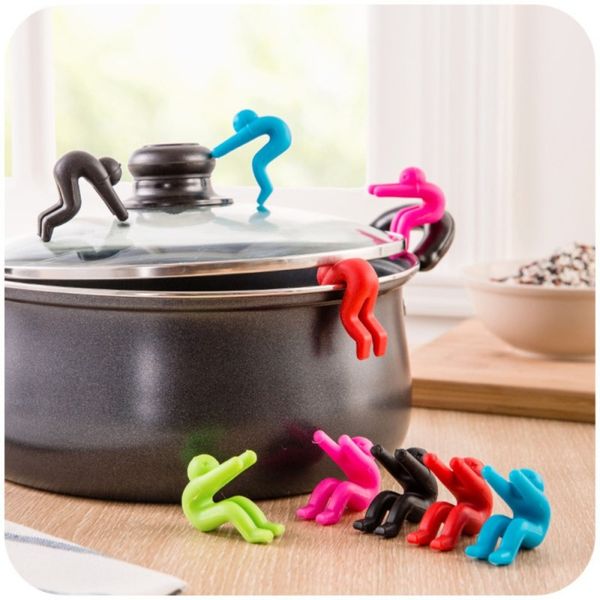 

creative little man silicone pot clips kitchen cooking tool lids holder spill-proof anti-overflowing tool cell phone holder