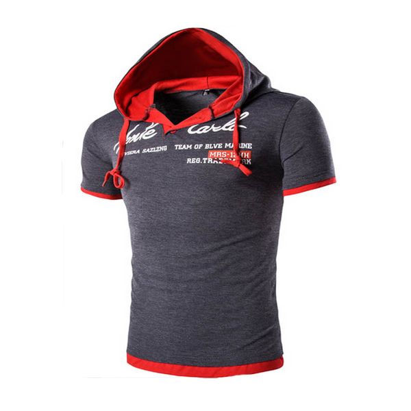 

cotton leisure brand t-shirt summer fashion men hooded collar sling design t shirt men short sleeve slim male 3xl, White;black