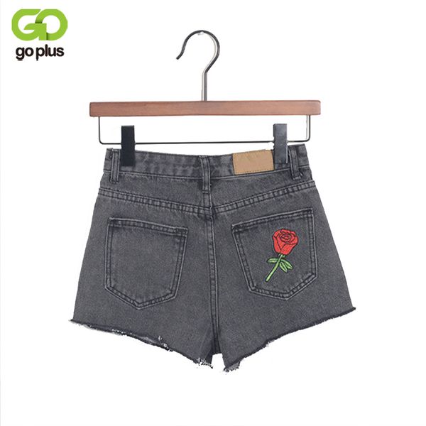 

goplus vintage floral embroidered shorts 2017 summer women rose embroidery shorts high waist denim jeans short female c3960, White;black