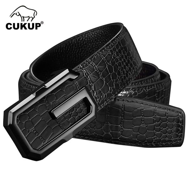 

cukup brand design men's luxury unique crocodile genuine leather belts quality cowhide belt for men male slide buckle luck80, Black;brown