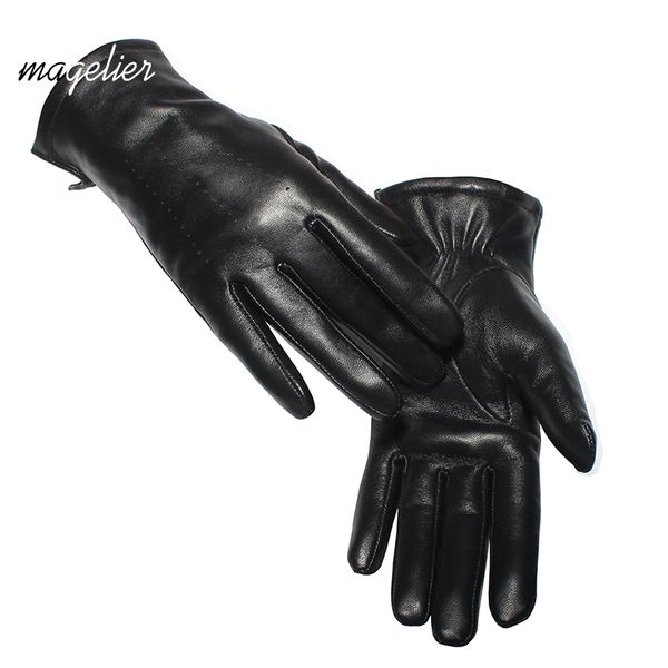 

magelier touchscreen genuine leather gloves women plush warm winter gloves female mittens sheepskin 076, Blue;gray