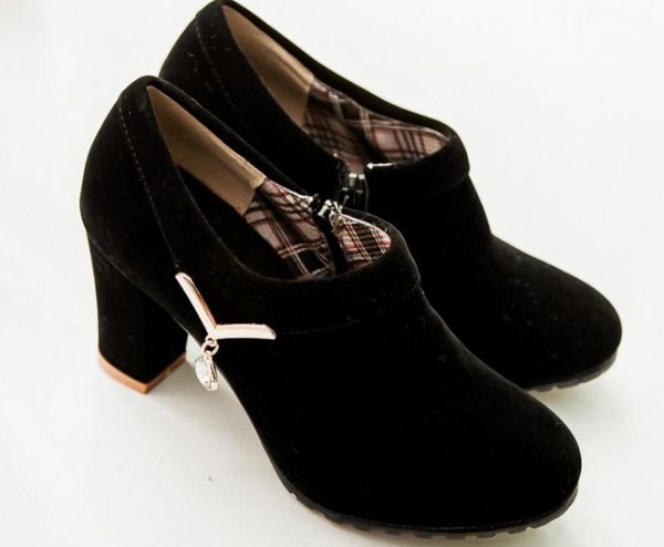 

send 2018 autumn new style coarse heel high-heeled round head women's shoes, Black