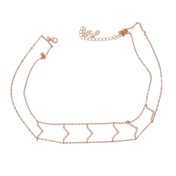

cz v charm double chain choker chevron women 925 sterling silver fashion collarbone chocker necklace