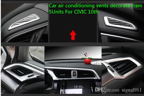 ABS cromato di alta qualità 5 unità Le prese d'aria dell'aria condizionata per auto decorano il telaio, la copertura della decorazione della presa d'aria per Honda CIVIC 2016-2018