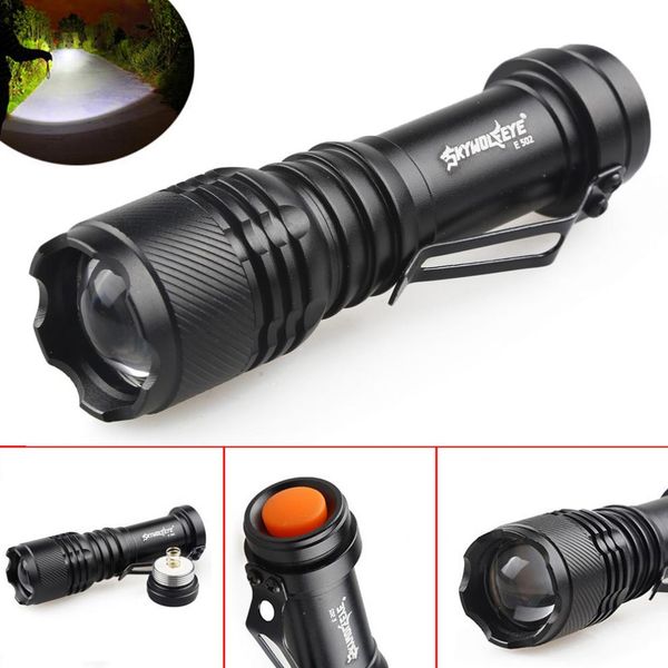 

time-limited new working skywolfeye e502 waterproof led flashlight 800lm cree q5 light 3 modes aluminum alloy zoomable torch lamp