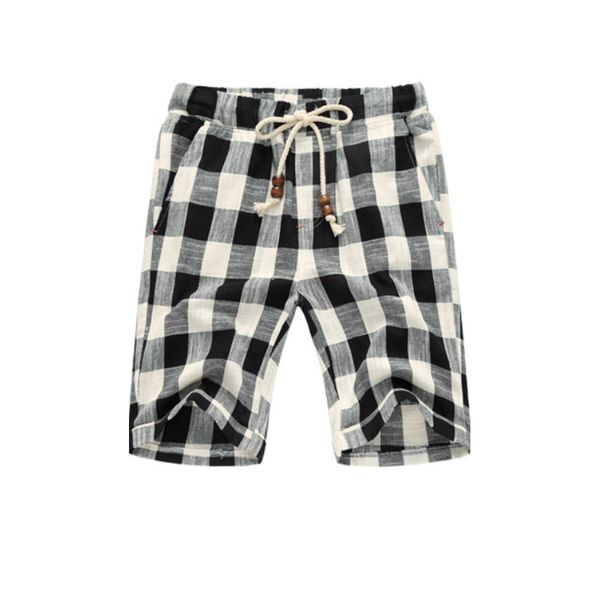 

2018 mens summer plaid pure cotton beach straight casual short pants frenulum repair the body fashion knee short pants, White;black
