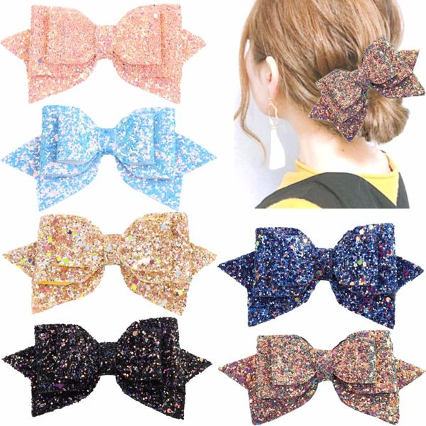 Glitter Hair Bows For Girls 5 Inches Bling Sparkly Hair Bows